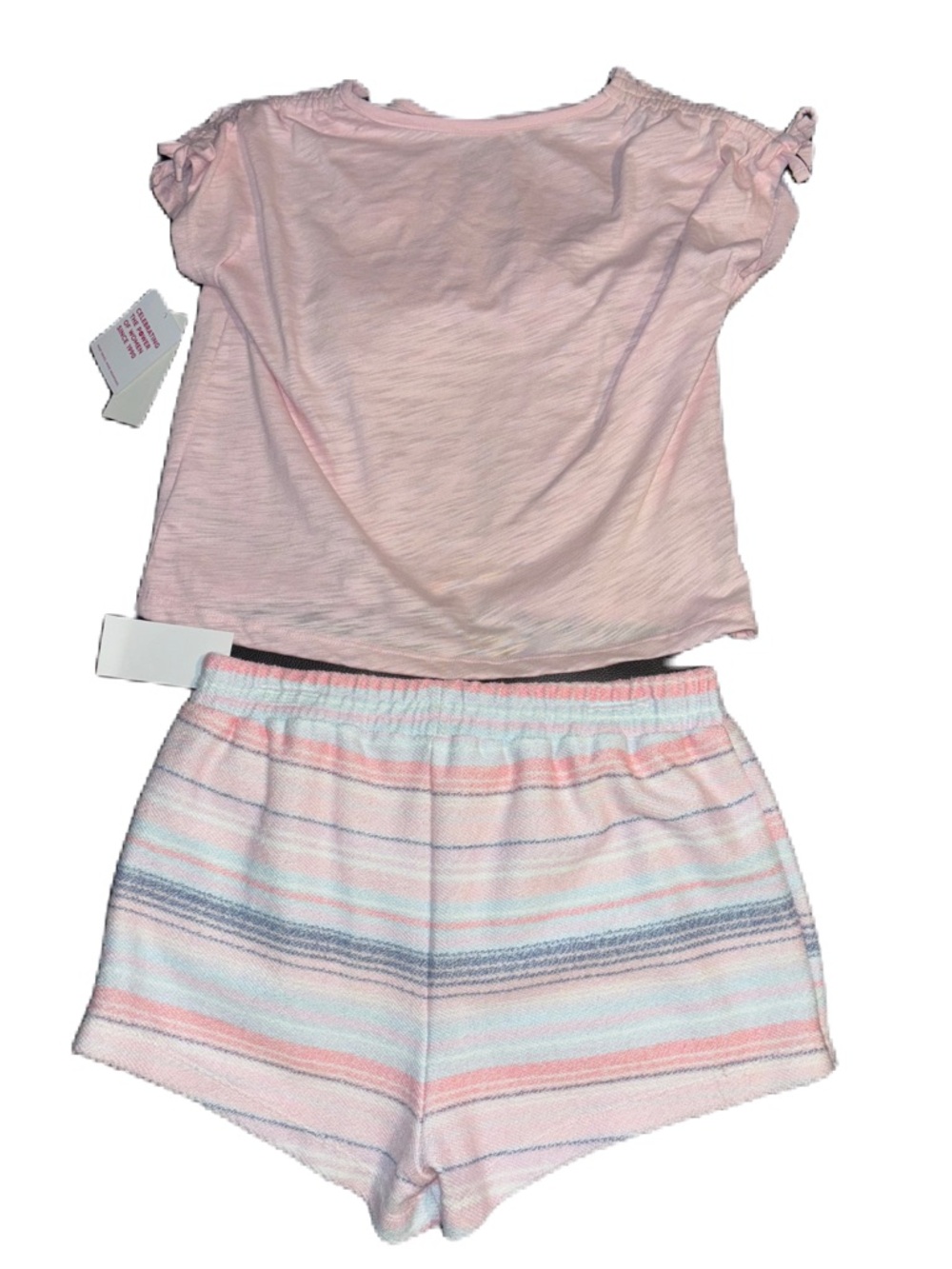 Roxy Pastel Pink Surfboard Graphic Tee & Striped Lounge Shorts set Girls Size 12 - Picture 7 of 9